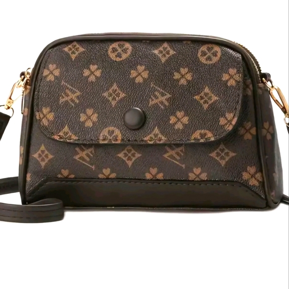 Luxury Monogram Pattern Double Zipper Crossbody Bag Brown Purse - Picture 1 of 3